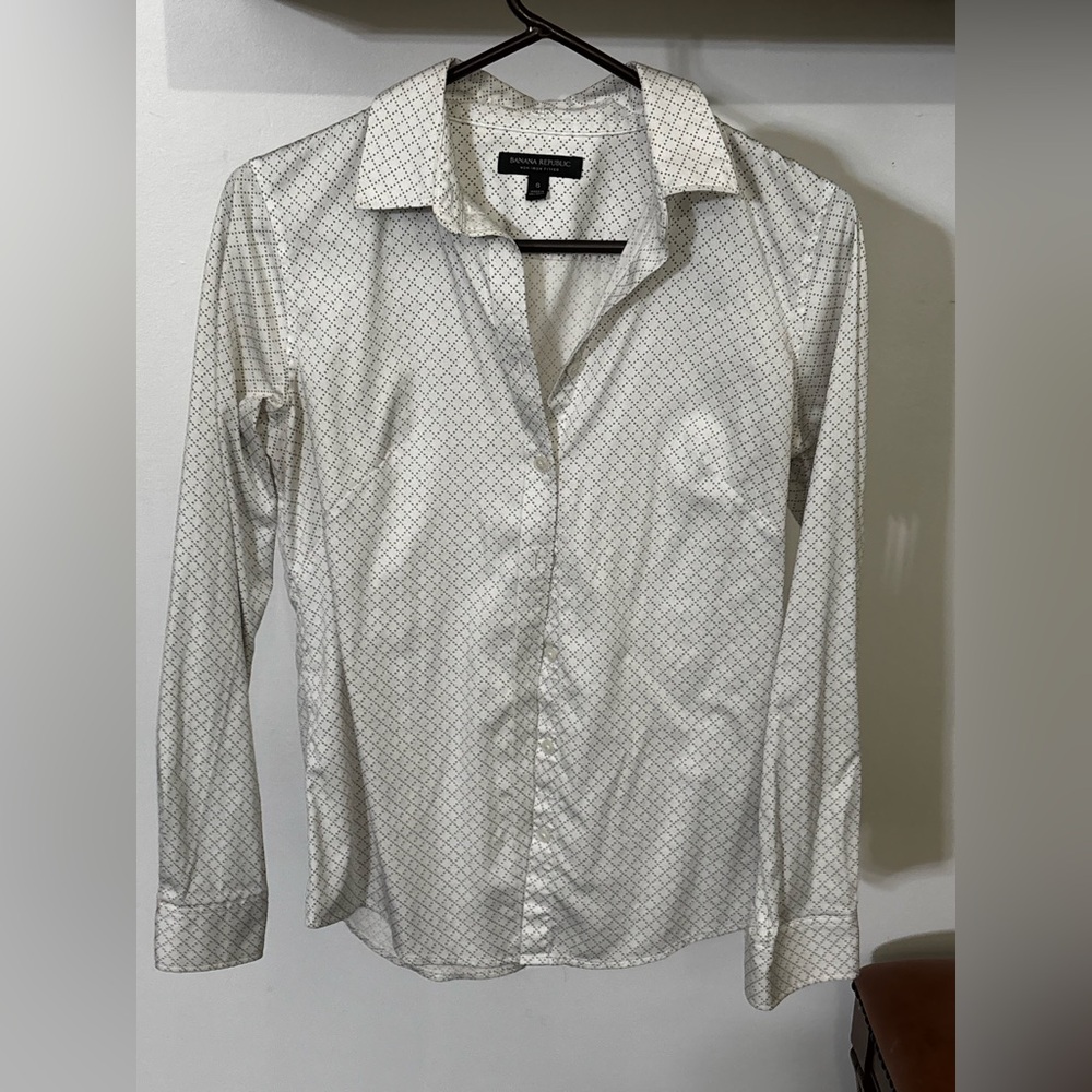 Banana Republic Fitted Button Down Classic Career Business Top Black White 8